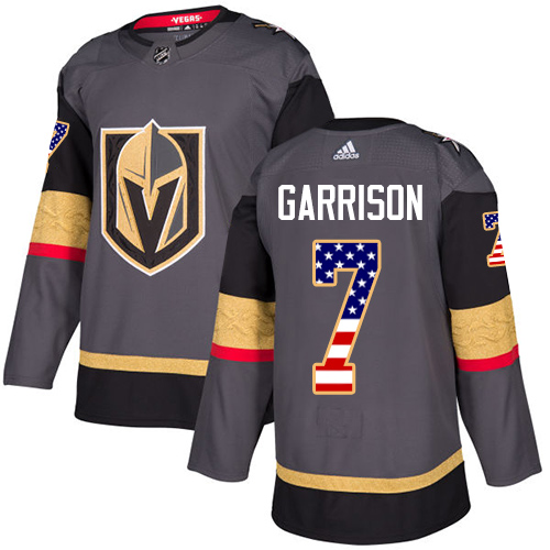 Adidas Golden Knights #7 Jason Garrison Grey Home Authentic USA Flag Stitched NHL Jersey - Click Image to Close